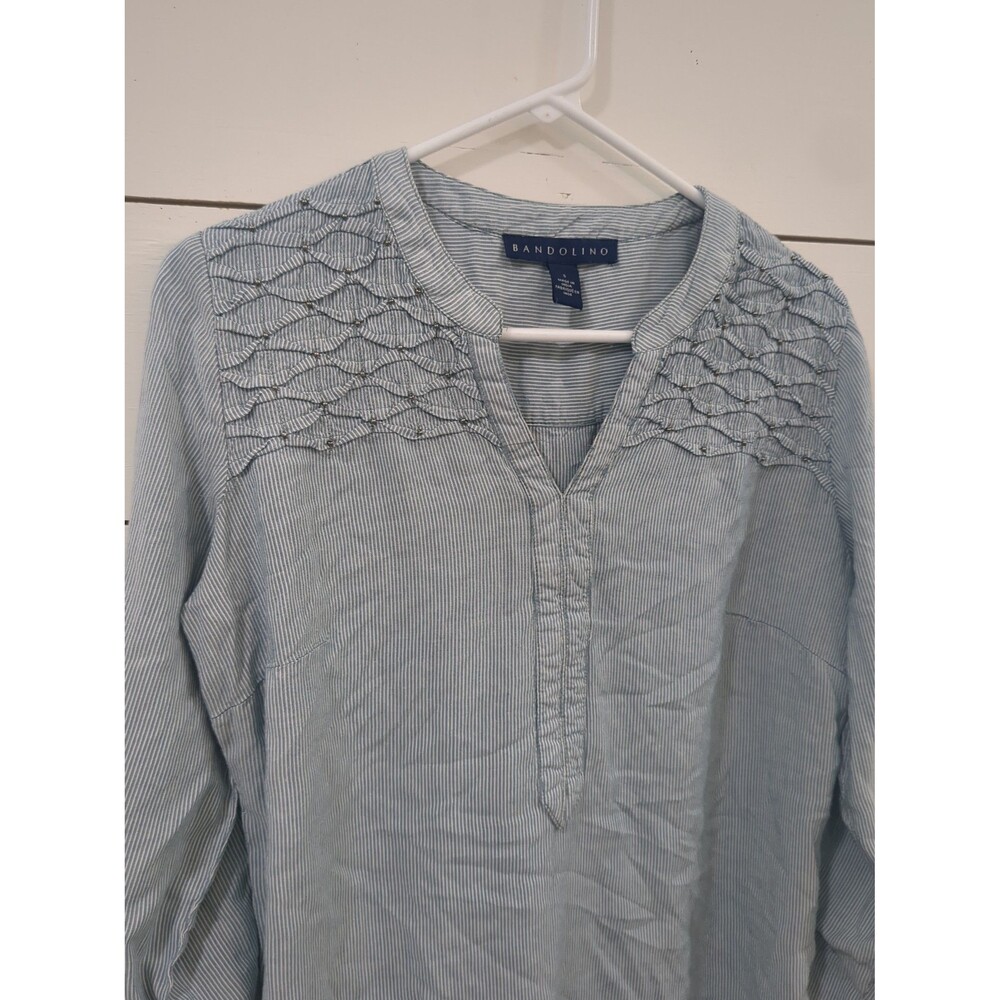 Bandolino fine blue white striped top small fall coastal embellished